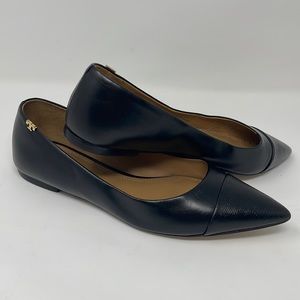 Tori Burch Perfect black Penelope Cap Toe Flat Calf Embossed leather size 8